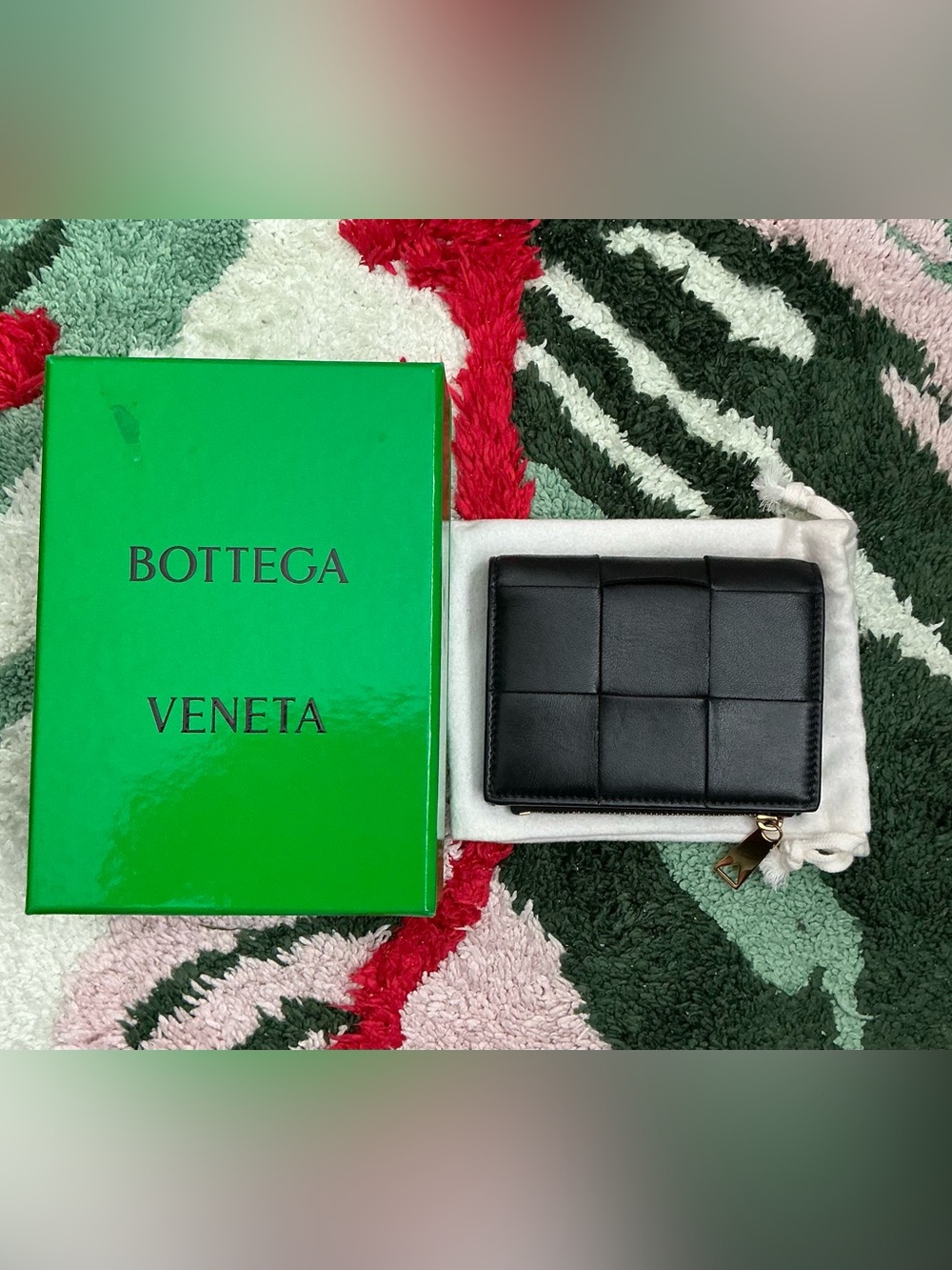 Bottega Veneta Black Intrecciato Leather Zip Wallet